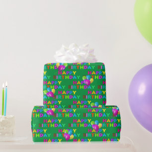 Colourful Happy Birthday Text With Balloons Wrapping Paper