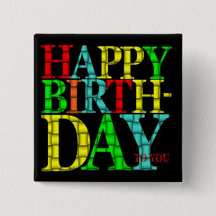 Colourful Happy Birthday Text with Black Backgroun 2 Inch Square Button