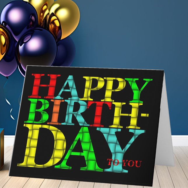 Colourful Happy Birthday Text with Black Backgroun Card (Colorful Happy Birthday Text with Black Background Card)