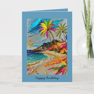 Colourful Happy birthday Tropical customizable  Card