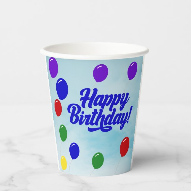 “Colourful Happy Birthday with Balloons Paper Cups (Front)