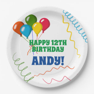 Colourful Happy Birthday with Balloons Paper Plate