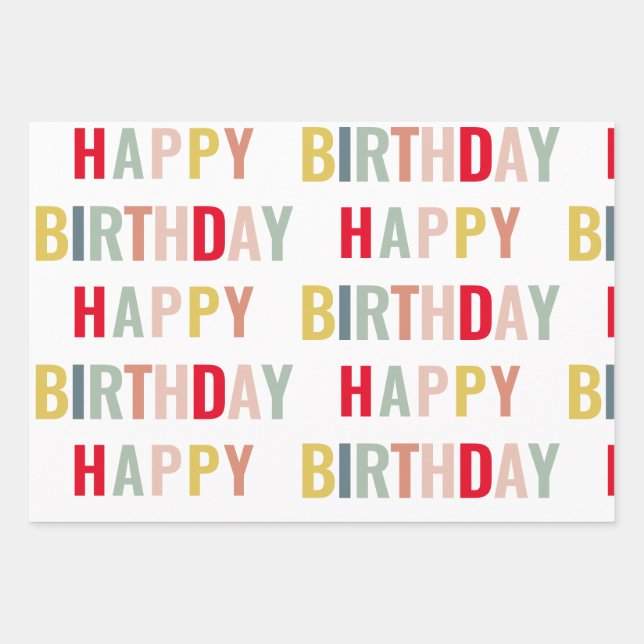 Colourful Happy Birthday  Wrapping Paper Sheet (Front)