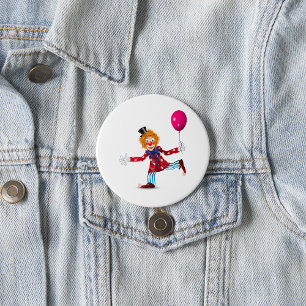 Colourful Happy Clown with Balloon Fun Circus  3 Inch Round Button