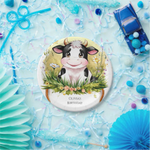 Colourful Happy Cow Birthday Paper Plate