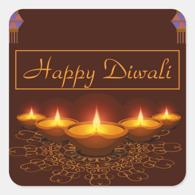 Colourful Happy Diwali Light Square Sticker (Front)