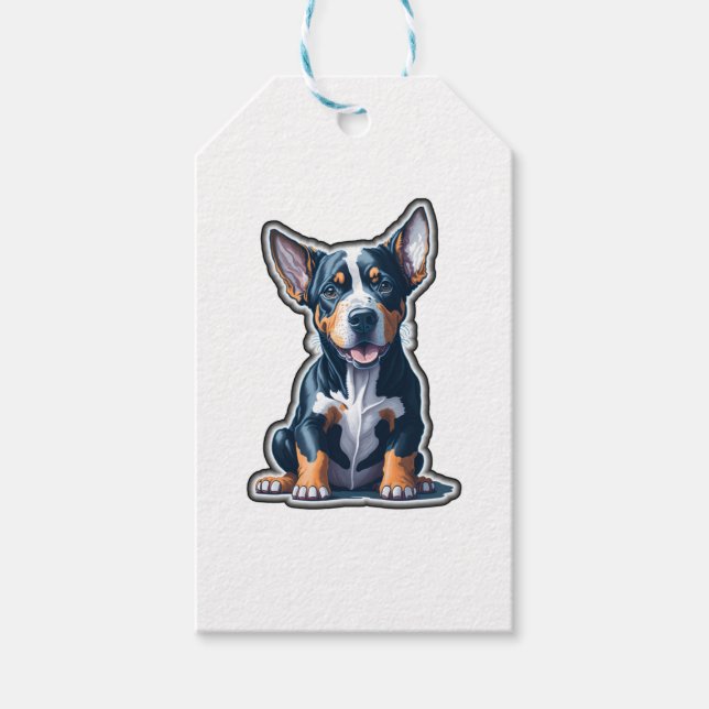 Colourful Happy Doberman Puppy   Gift Tags (Front)