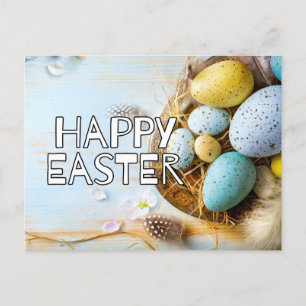 Colourful Happy Easter Basket & Eggs Postcard