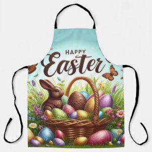 Colourful, Happy Easter basket with eggs Apron