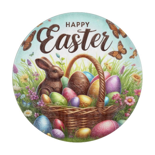 Colourful, Happy Easter basket with eggs Cutting Board (Front)