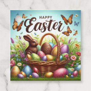 Colourful, Happy Easter basket with eggs Favour Tags