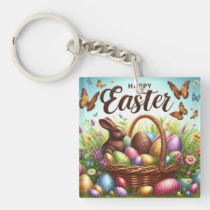 Colourful, Happy Easter basket with eggs Keychain