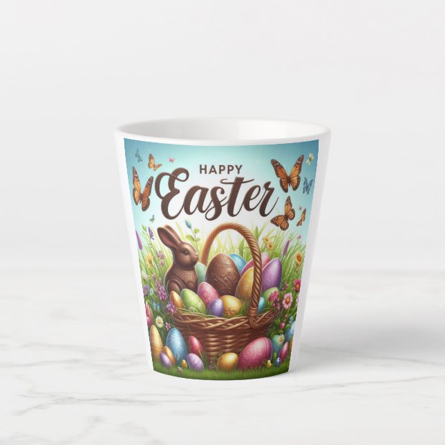 Colourful, Happy Easter basket with eggs Latte Mug (Front)