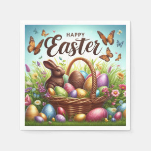 Colourful, Happy Easter basket with eggs Napkin