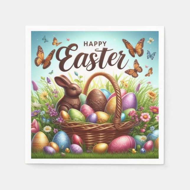 Colourful, Happy Easter basket with eggs Napkin (Front)