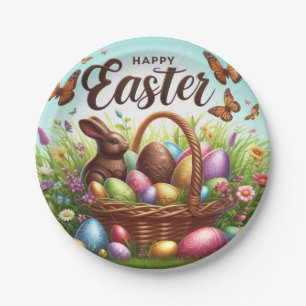 Colourful, Happy Easter basket with eggs Paper Plate