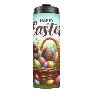 Colourful, Happy Easter basket with eggs Thermal Tumbler