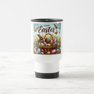 Colourful, Happy Easter basket with eggs Travel Mug