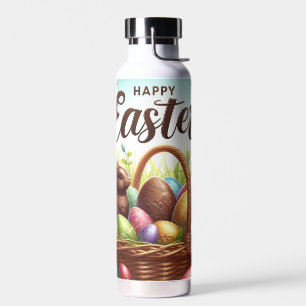 Colourful, Happy Easter basket with eggs Water Bottle