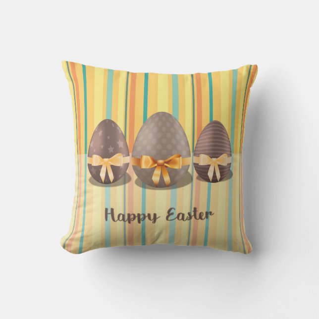 Colourful Happy Easter, Choco Easter Eggs Throw Pillow (Front)