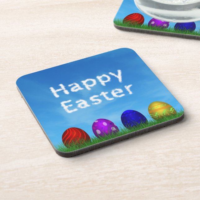 Colourful Happy Easter Eggs Coaster (Left Side)