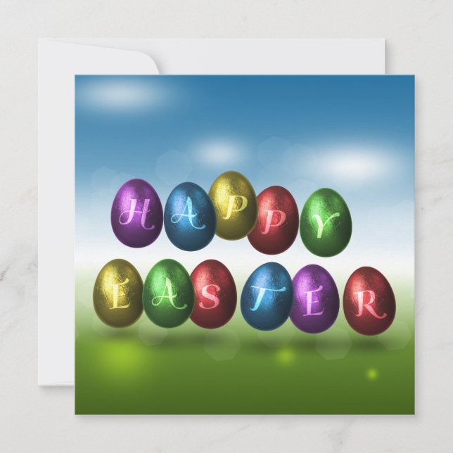Colourful Happy Easter Eggs Invitation (Front)