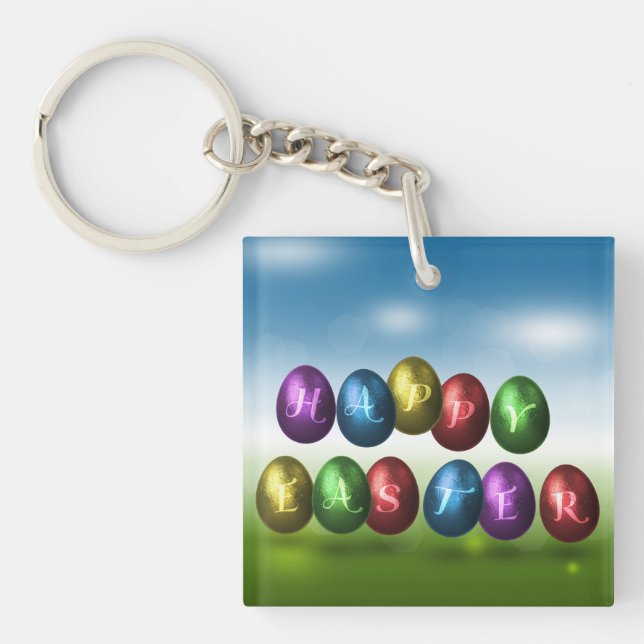 Colourful Happy Easter Eggs Keychain (Front)
