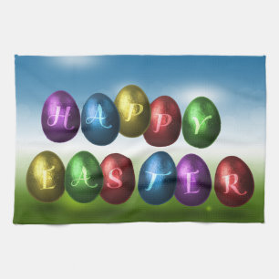 Colourful Happy Easter Eggs Kitchen Towel