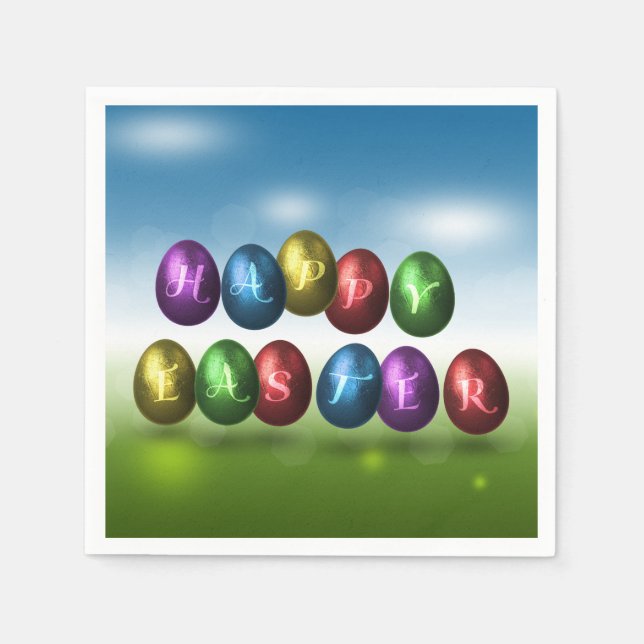 Colourful Happy Easter Eggs Napkin (Front)