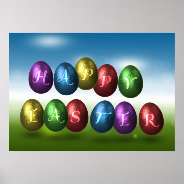 Colourful Happy Easter Eggs Poster (Front)