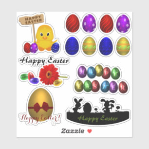 Colourful Happy Easter Eggs Sticker Set
