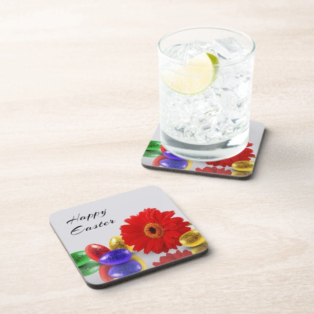 Colourful Happy Easter Eggs with Gerbera Coaster (Right Side)