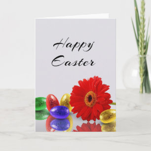 Colourful Happy Easter Eggs with Gerbera Holiday Card