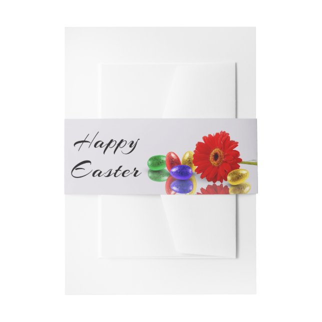 Colourful Happy Easter Eggs with Gerbera Invitation Belly Band (Front Example)