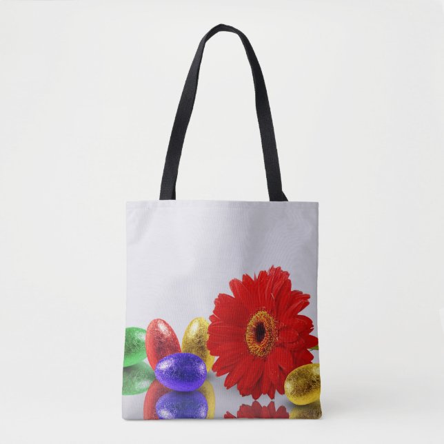 Colourful Happy Easter Eggs with Gerbera Tote Bag (Front)
