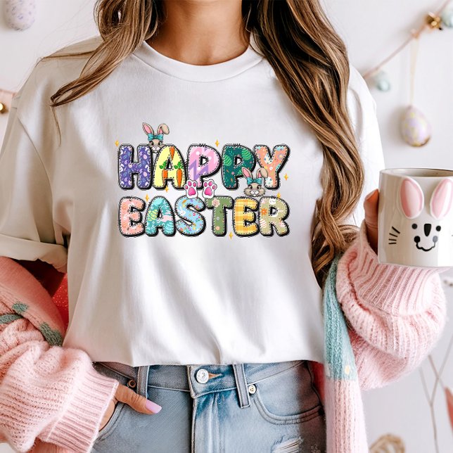 Colourful Happy Easter, Floral Bunny  T-Shirt (Creator Uploaded)