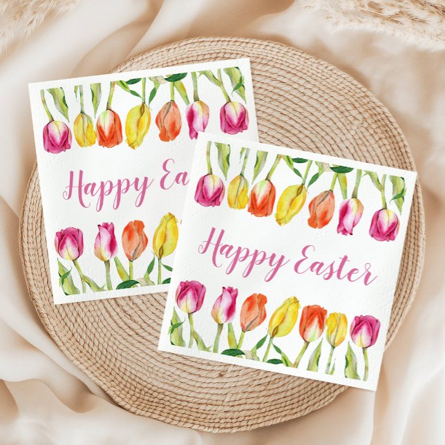 Colourful Happy Easter Floral Tulip  Napkin (Colorful Happy Easter Floral Tulip Napkins)