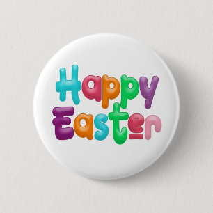 Colourful Happy Easter Typography   Pin Button