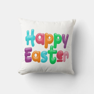 Colourful Happy Easter Typography   Throw Pillow