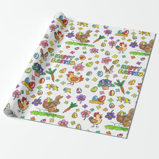 Colourful Happy Easter Wrapping Paper (Unrolled)