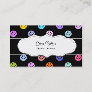 Colourful Happy Face Pattern Business Cards