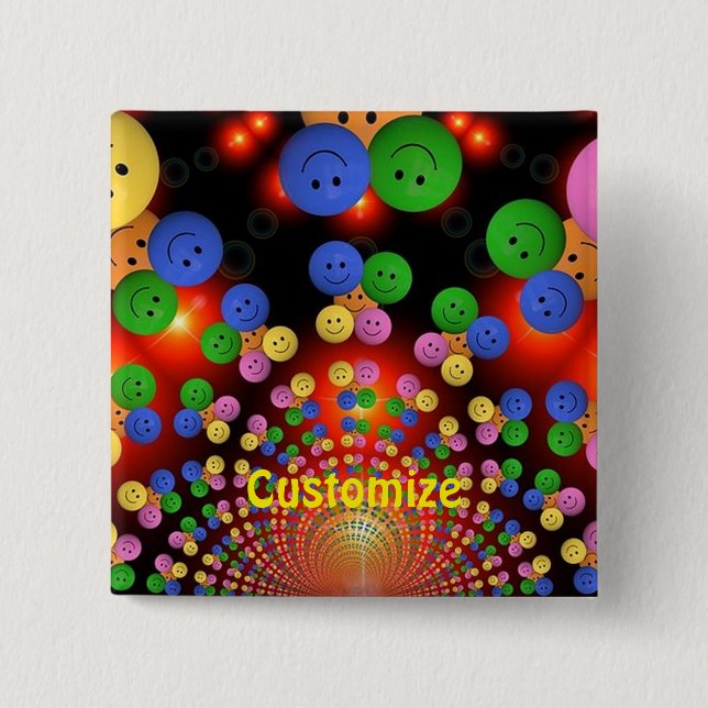 Colourful Happy Face Spiral Button (Front)