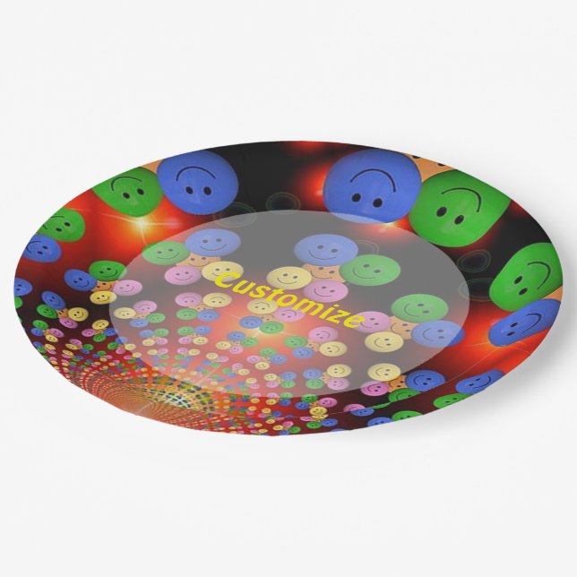 Colourful Happy Face Spiral Paper Plates (Angled)