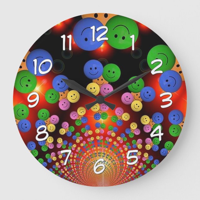 Colourful Happy Face Spiral Wall Clock (Front)