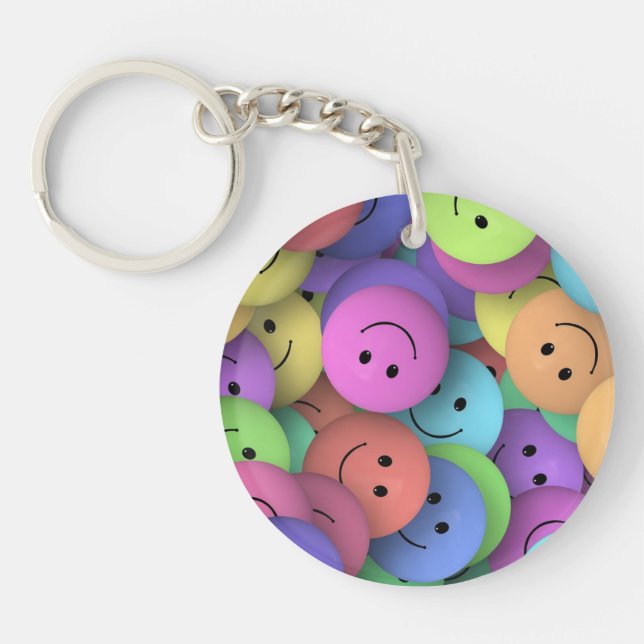 Colourful Happy Faces Emoji Art Keychain (Front)