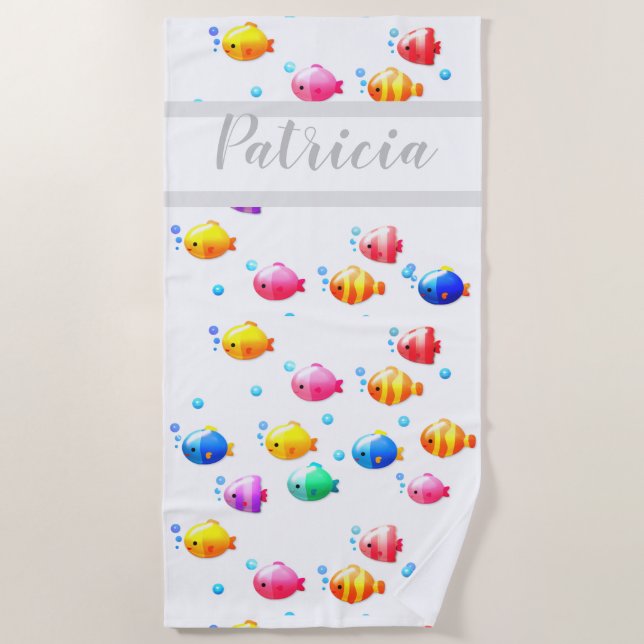 Colourful Happy Fish with Bubbles  Beach Towel (Front)