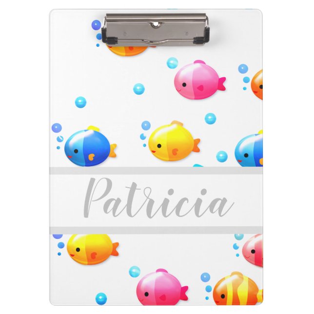 Colourful Happy Fish with Bubbles Clipboard (Front)