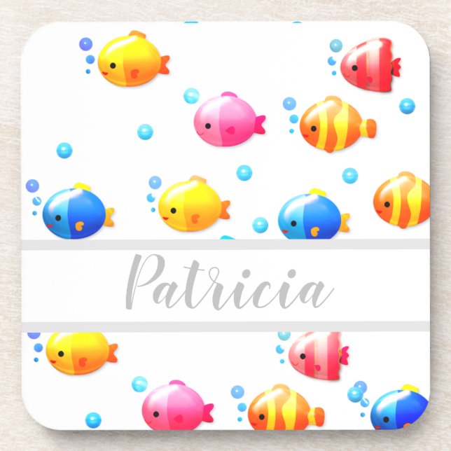 Colourful Happy Fish with Bubbles  Coaster (Front)