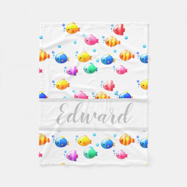Colourful Happy Fish with Bubbles  Fleece Blanket (Front)