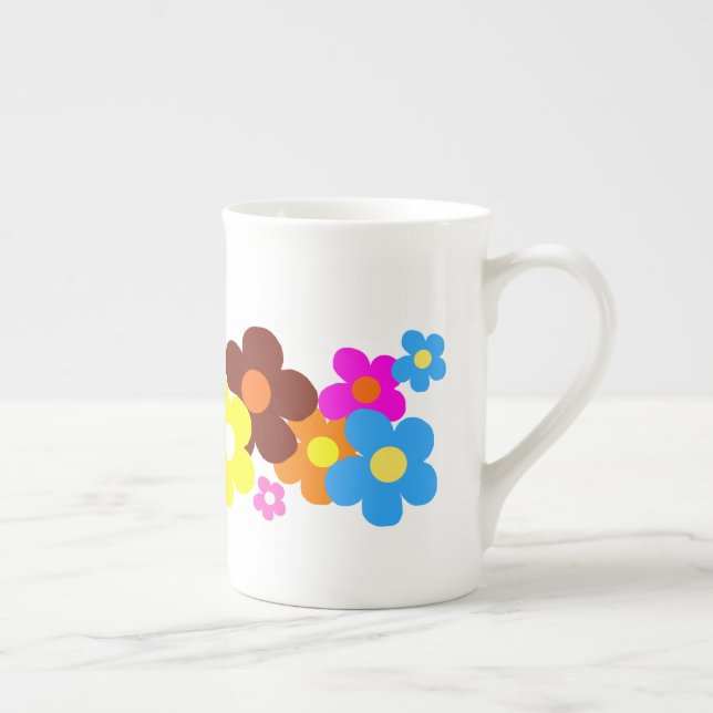 Colourful Happy Flowers Bone China Mug (Right)